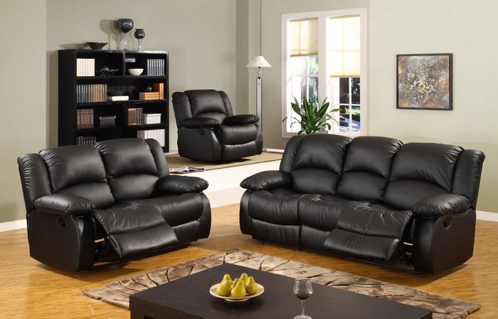 Living Room Bonded Leather Power Recliner Sofa Set