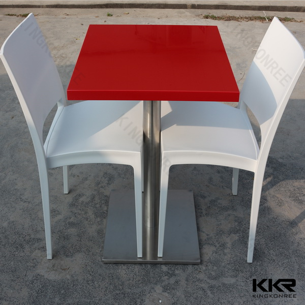 Red Solid Surface Dining Table for Fast Food Court