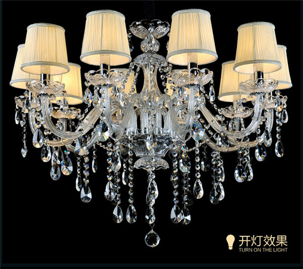 Resplendent Refined 10 Light Crystal Chandelier with Fabric Shade