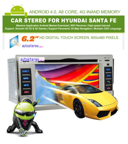 Android 4.0 Car GPS Navigation for Hyundai Santa Fe Autoradio DVD Stereo Multimedia