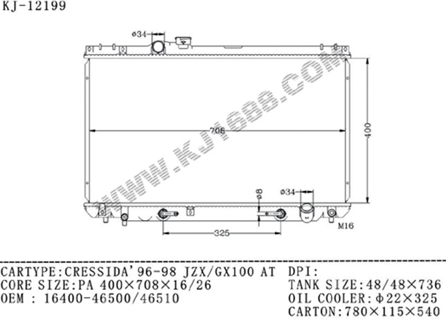 Auto Radiator for Cressida'96-98 JZX100/GX100 OEM: 16400-46500/46510 (KJ-12199)