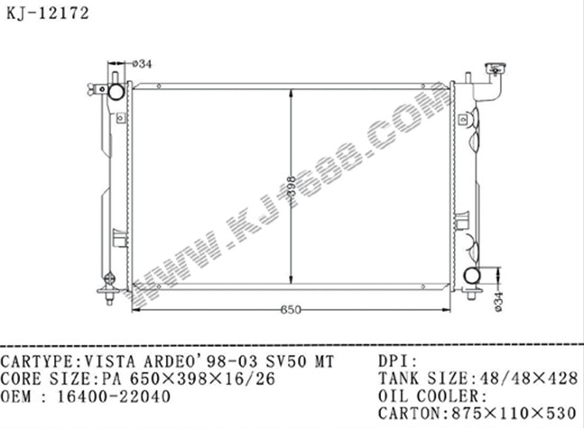 Auto Radiator for Vista Ardeo'98-03 Sv50 OEM: 16400-22040 (KJ-12172)