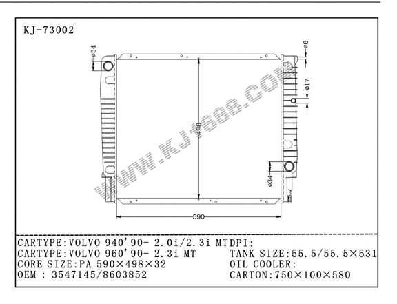 Auto Radiator for Volvo 940`90-2.0I/2.3I MT (KJ-73002)