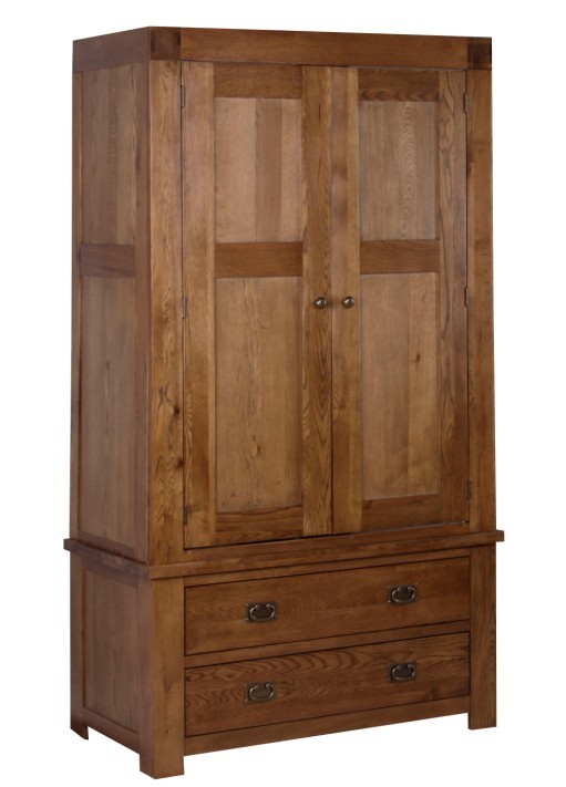 Chunky Oak Gents Wardrobe with 2 Drawers