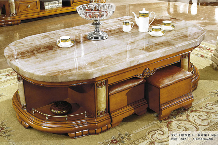 Living Room Solid Wood Marble Top Tea Table (TM-336)